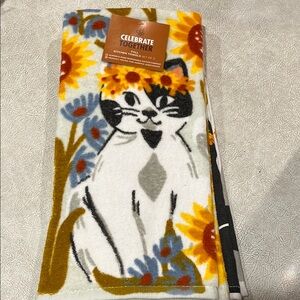 Set of 2 fall cat kitchen towels brand new